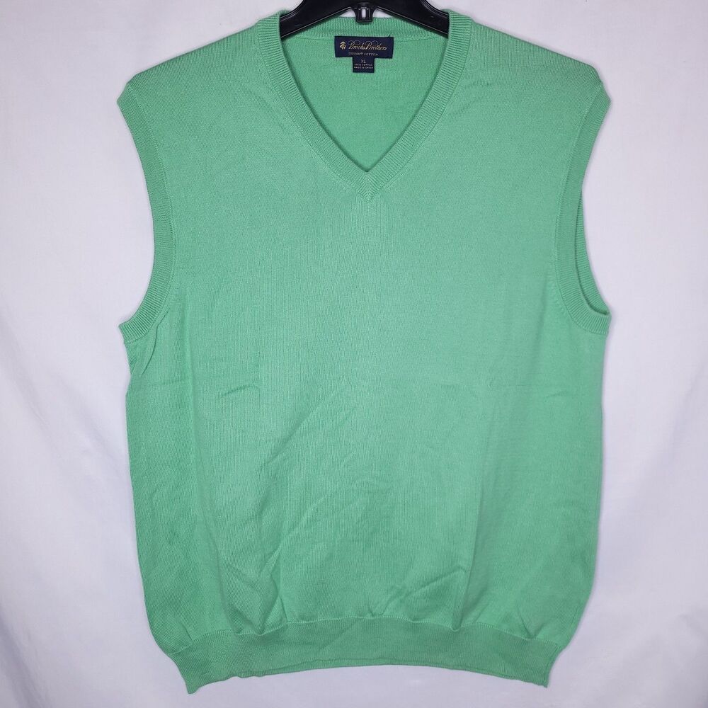 Brooks Brothers Sweater Vest Mens XL Green Supima Cotton V Neck
